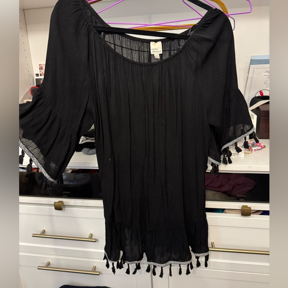 Black Gauze Cover Up with Tassels